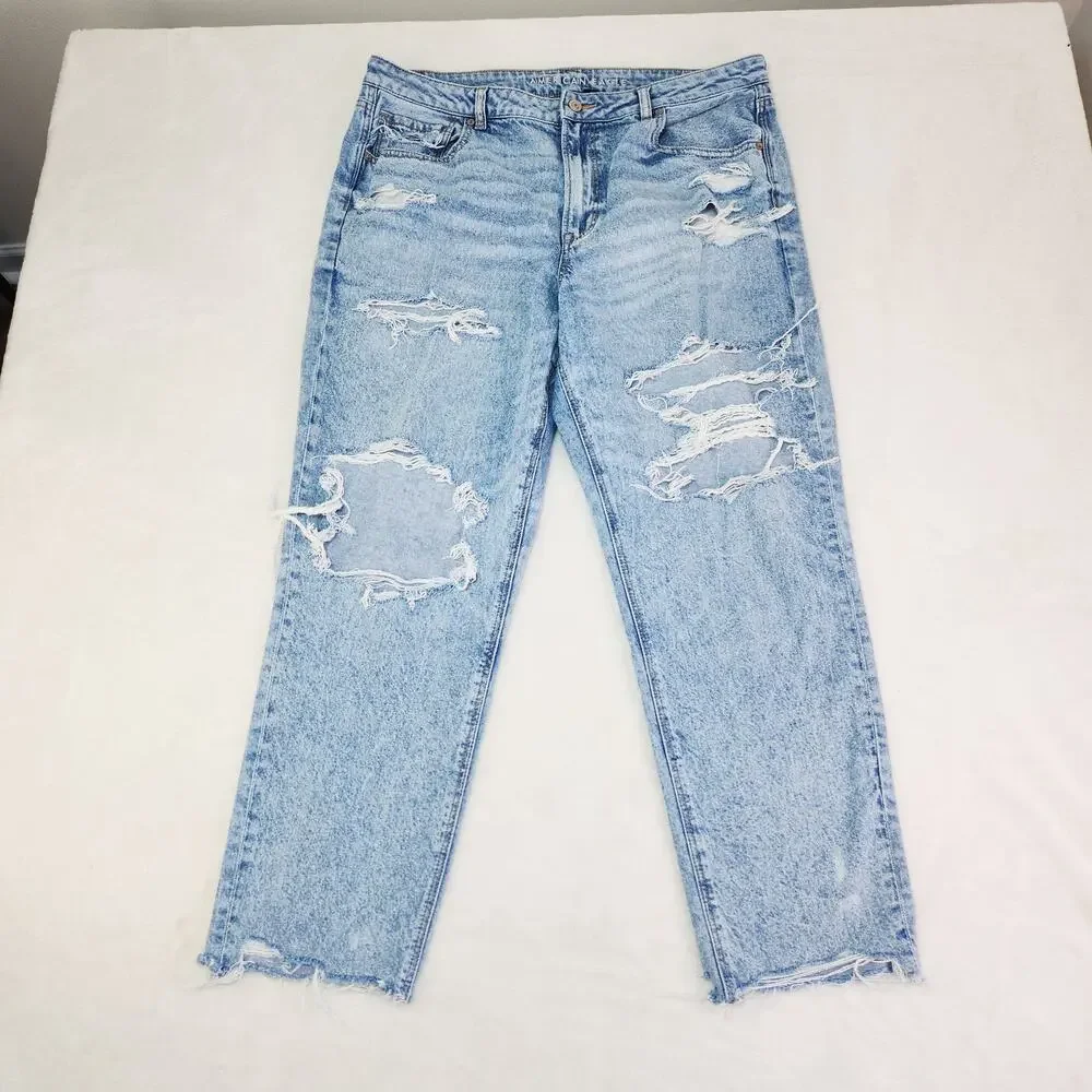 American Eagle Strigid Mom Jeans 18 38x28 High Rise Ripped Destroyed 90s Grunge - Picture 1 of 7